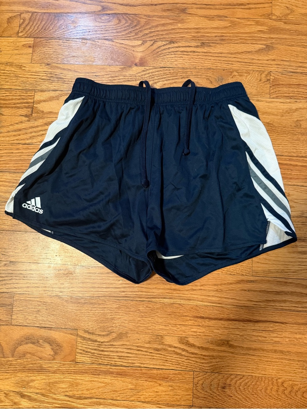 adidas Dark Blue Athletic Running Shorts with White Side Panels